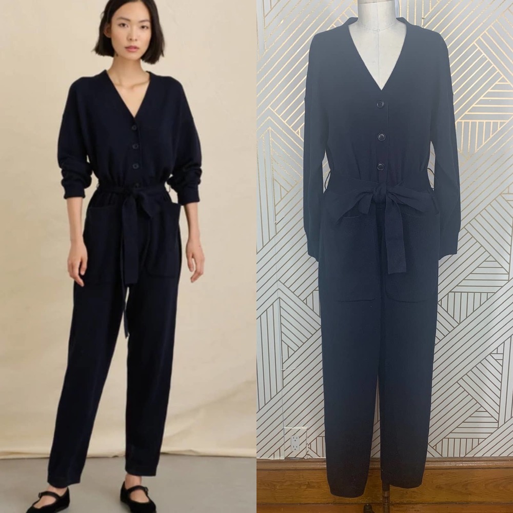 Alex Mill Sweater Jumpsuit in Navy Blue Knit Wool Blend Size US Medium